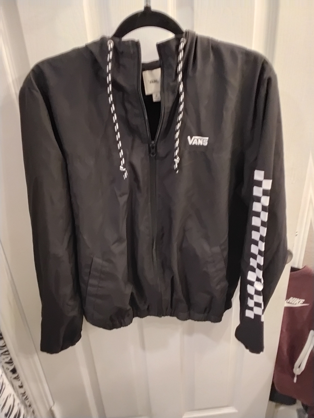 Vans Black Hooded Zip-Up Jacket with White Checker Sleeve